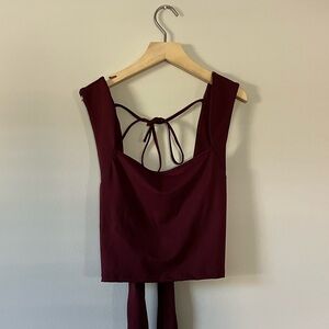 Shein Burgundy Open Back Crop Top Size L